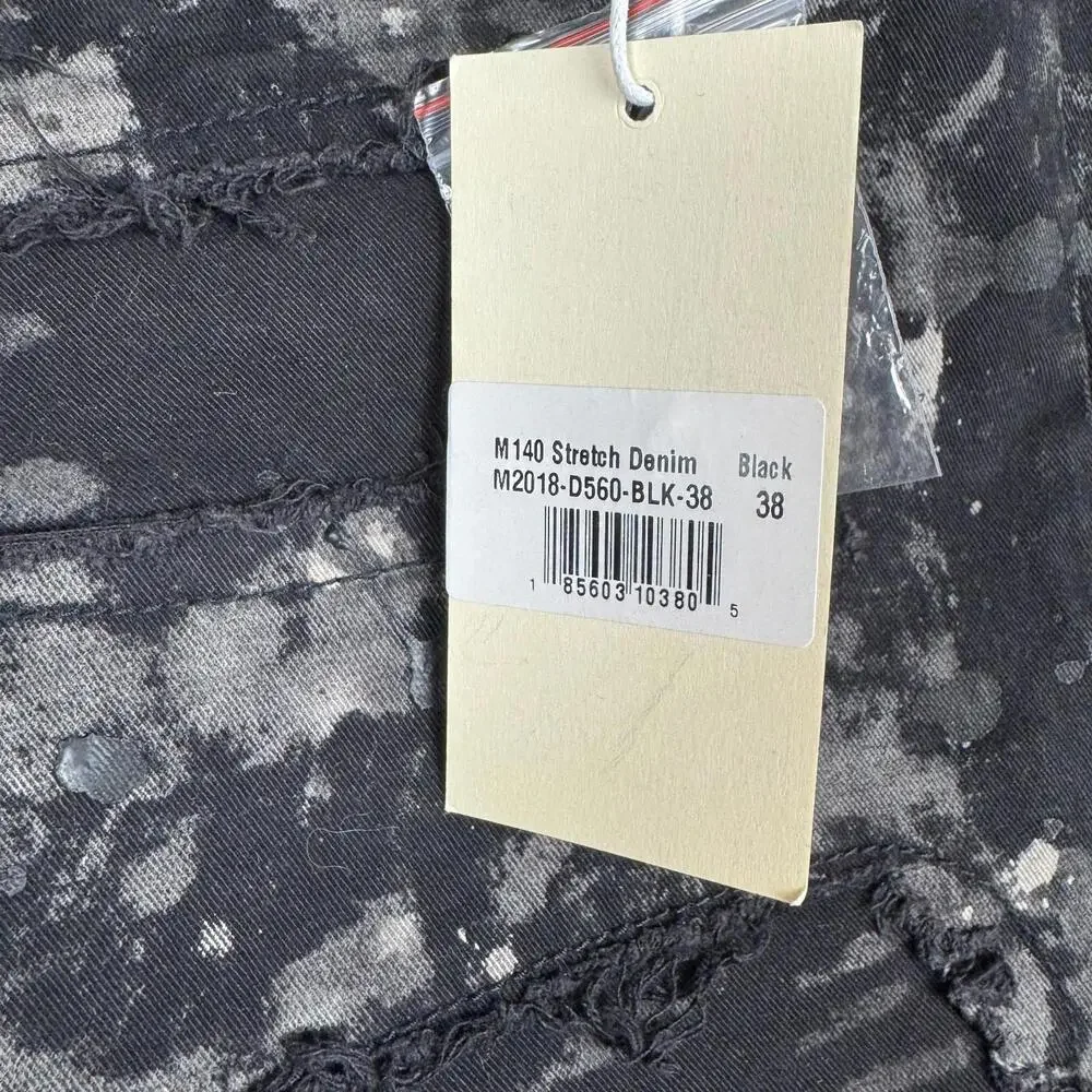 NWT MNML Men's 38x33 Slim Black Distressed Painted Stretch Zip Ankle Denim Jeans - Picture 3 of 11